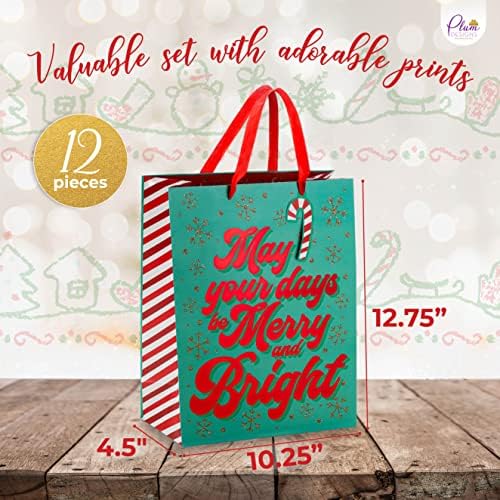 Bolsas de presente de Natal em massa grandes -12 Designs fofos e divertidos-bolsas de Natal grandes para presentes com papel