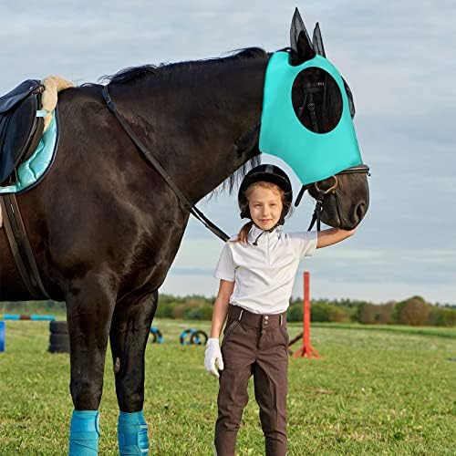 4 peças Máscara de mosca de cavalo com orelhas Máscara de cavalo de proteção elástica lisa com proteção solar para cavalos