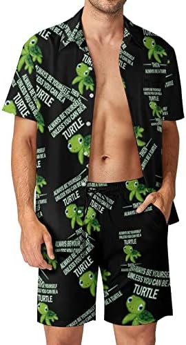 WeedKeycat sempre é uma toupeira para a praia masculina de 2 peças de botão havaiana de botão para baixo, manga curta e shorts
