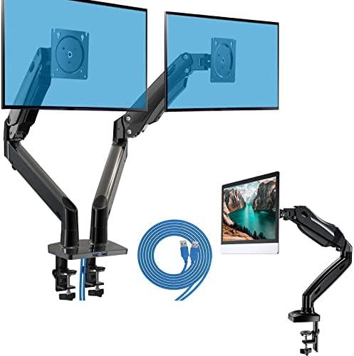 Pacote Huanuo - 2 itens: Huanuo Dual Monitor Stand para duas telas de 15 a 35 polegadas e montagem em monitor único - articulação da mola de gás se encaixa na tela de 17 a 30 polegadas