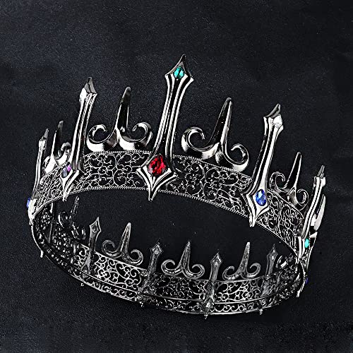 Winvin Full Crystal Queen King Concurso de Casamento Prom Tiara Round Crown for Party Festas de Halloween de Natal do baile preto