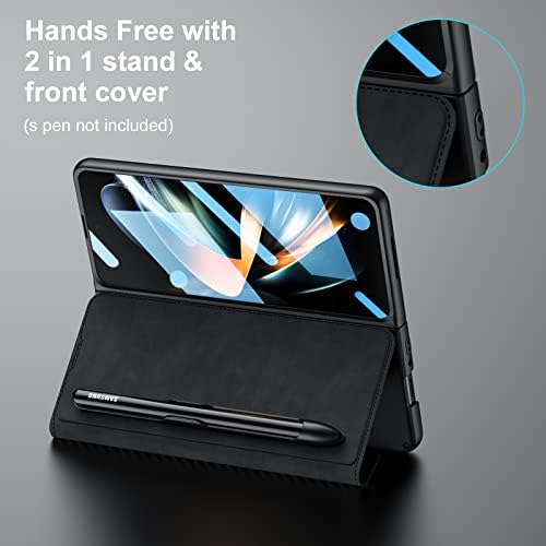 Libeagle Compatível com Samsung Galaxy Z Fold 4 Wallet Case com [slot de caneta STACKable S Pen] [suporte de 2 cartões] [Protetor de tela] [Proteção da Hinge] [Carregamento sem fio] Capa de couro 5G 2022-Black