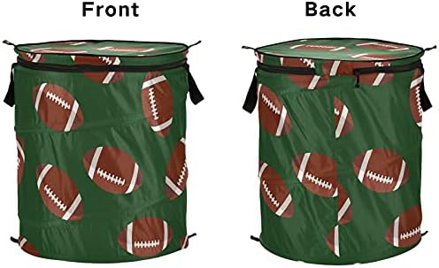 Brown American Football Pop up Laundry Horty com tampa de cesta de armazenamento dobrável Bolsa de lavanderia dobrável para o dormitório do hotel de acampamento
