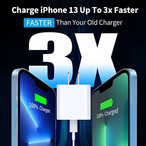 [Apple MFI Certified] iPhone 14 Fast Charger, Linocell 3 pacote 20w carregador de parede de potência USB-C PD com 3 pacote de 3 pés