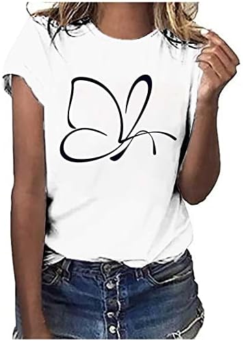 Tops de verão feminino Top de borboleta fofa camisetas gráficas casuais Crewneck Logo Crewneck Blusa de manga curta Garotas adolescentes
