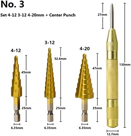 Gande Step Cone Drill Bit 3-12/4-12/4-20mm Bolinho de madeira revestida de metal de madeira revestida Buncida de broca