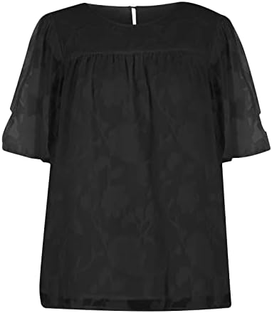 3/4 blusas de chiffon de manga para mulheres malha de retalhos de retalhos de camiseta tops casuais camisetas soltas share sleeve tunic