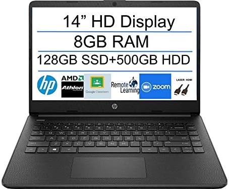 2020 Laptop premium de 14 polegadas HP de 1420, AMD Athlon Silver 3050U até 3,2 GHz, 8 GB de DDR4 RAM, 128 GB SSD + 500 GB de HDD, Bluetooth, Webcam, WiFi, Tipo-C, HDMI, Windows 10 S, Black + Laser Hdmi