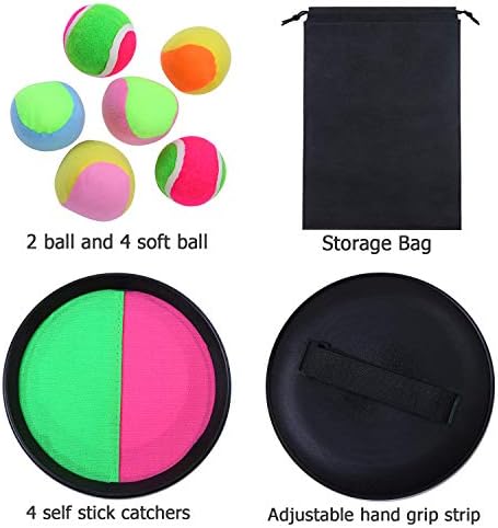 Aneco Paddle Catch Ball e Toss Game Set Disc Disc e pegue o jogo de paddle com bolsa de armazenamento, 4 pás e 6 bolas
