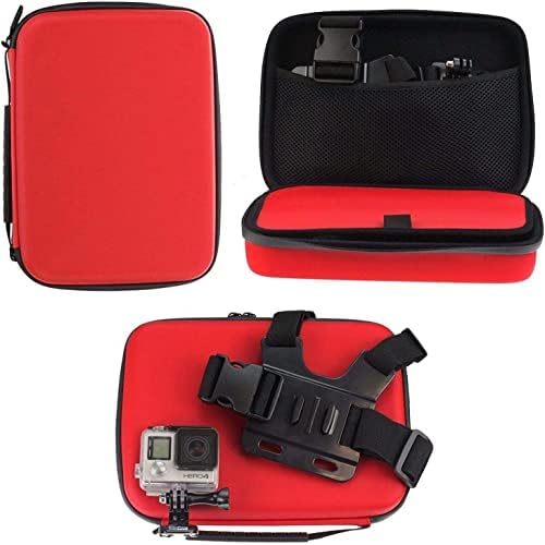 Navitech 8 em 1 Ação Câmera de acesso Kit Combo com estojo vermelho - compatível com a câmera de ação aérea da SJCAM SJ6 Legend