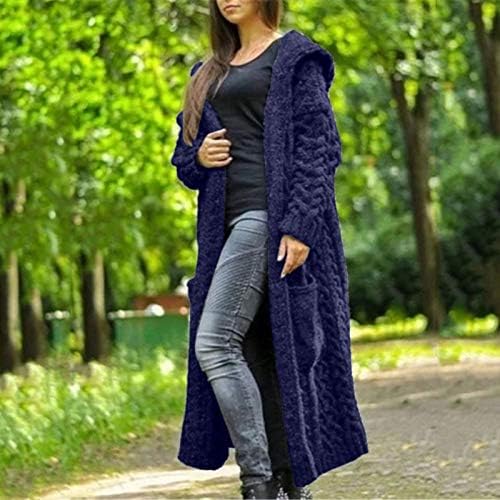 Mulheres de manga comprida Botão de malha de cabo para baixo Midi Long Cardigan suéter aberto