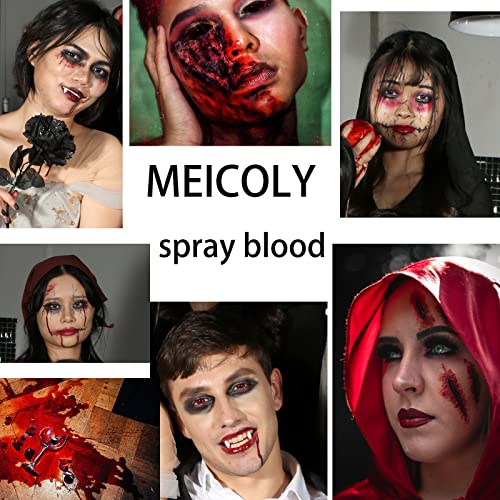 MEICOLY Blood Salpatter, 2,1 onças de sangue falso, sangue líquido de Halloween para roupas, zumbi, vampiro e monstro SFX Makeup & Dress Up, Bright, 1 pacote