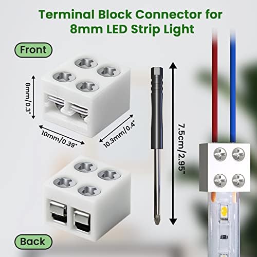 30 PCs 8mm 2 pinos de solda LED LED Faixa de luz conectores - Conector de bloco de parafuso de parafuso de 2 pinos Lustaled para