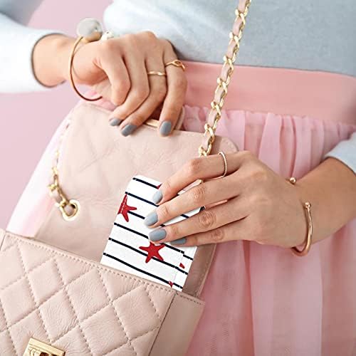 Lipstick Case Bolsa cosmética Organizador cosmético Travel Bag de batom de batom com espelho para bolsa Red Mar Stars em