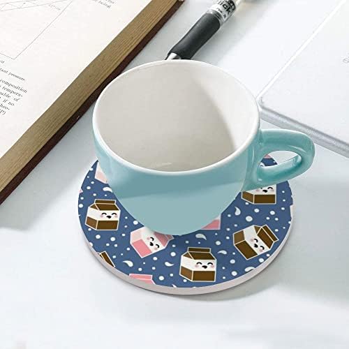 Coasters para bebidas absorventes montanha -russa de cerâmica com cortiça Proteção de mesa de mesa Novo presente de inauguração de casa para amigos Férias de férias Festas fofas de desenho animado Caixa de leite com chocolate de chocolate 6 pcs