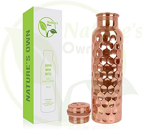 Garrafas de água de cobre da natureza 1000 ml - 34 oz extra grande - uma garrafa de água de cobre pura ayurvédica para