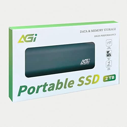 AGI 2TB ED198 PCIE SSD externo portátil, USB3.1 Gen2 Tipo-C para cabo C/Tipo-A, alojamento de alumínio. Portátil seu