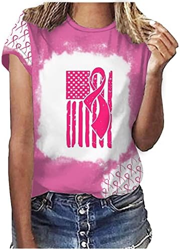 Em outubro, usamos camisa branqueada rosa mulheres cura rosa cura de câncer de mama Tops Camiseta casual de manga curta