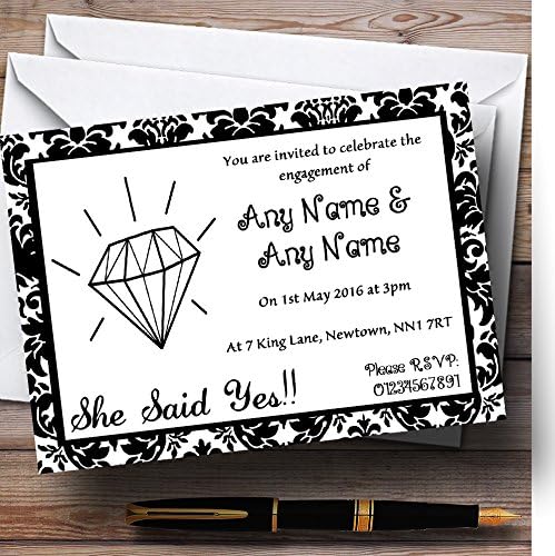 Diamante branco Damasco Convites de festa de noivado personalizados