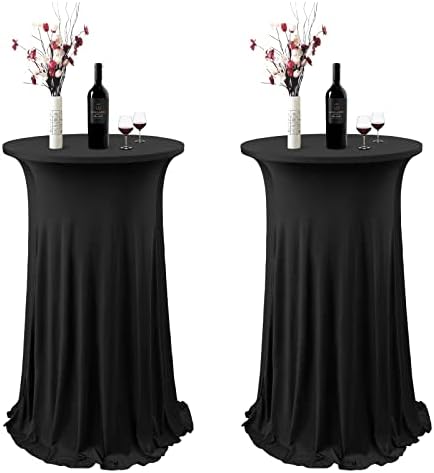Salia de mesa de cocktail de boshen 2 pacote redondo spandex coquetel de mesa com saia esticada tapas de mesa de coquetel para barra de casamento de mesa de mesa alta decoração de banquete