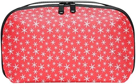 Organizador eletrônico, bolsa organizadora de cabos de viagem Acessórios eletrônicos Carregar bolsa de armazenamento à prova d'água portátil para cabo, cordão, carregador, Red White Snowflake Feliz Natal