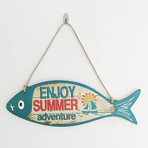 Peixe de madeira de verão bem -vindo sinal de parede náutica decoração de arte pendurada peixe vintage ornamento decoração de decoração