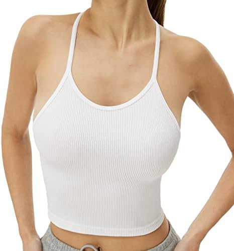 Pacote de tanques de colheita de nervuras attifall para mulheres, sem costura, spaghetti strap cami workout esportes