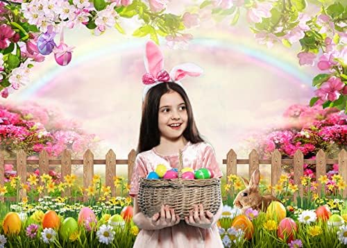 Chaiya 7x5ft cenário de páscoa da primavera cenário de páscoa de páscoa colorido ovos de arco -íris para decoração