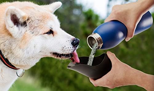Equipamento de cachorro móvel, garrafa de água de cão de aço inoxidável para cães médios a grandes, 25 onças, azul