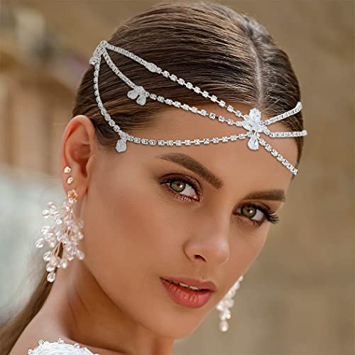 Flatser Crystal Wedding Bands Chain com pente de salto em camadas de prata Captitante do baile do baile de criação de cabelos