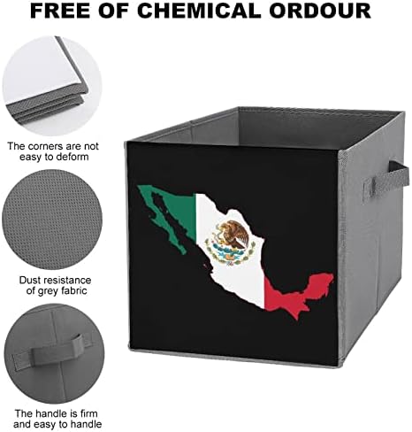 Mapa de bandeira do México Caixas de armazenamento dobráveis ​​Binics de armazenamento de tecido Cubos de armazenamento de tecidos