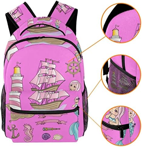 A Adamion School Backpack Pink Sereia Sailing Backpack de Farol para Livros de Livros do ensino médio Girls-Boys