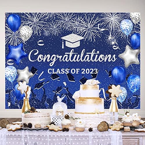 Caso -pano de graduação de 7x5 pés parabéns graduados em classe de fundo azul de 2023 colegas de classe Caps de balões fotografia