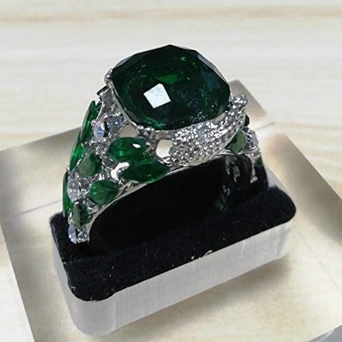 Mulher elegante 925 prata Emerald Gemstone Ring Party Jewelry Gift SZ6-10