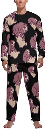 Pijama masculino de preguiça e pug define uma espreguiçadeira de manga longa.