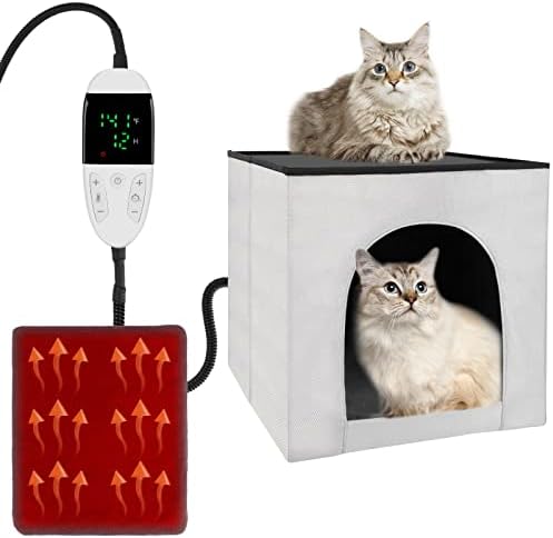 Casa de gato aquecida para gatos, categorias impermeáveis ​​dobráveis ​​casas de gatos aquecidas para gatos externos internos com tapete aquecido, abrigo de gatinho de cama de gato aquecido （Upgrade moderna）