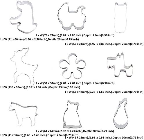 9 peças cortador de biscoitos coruja de pêra de pêra Nighthawk Puppy cachorrinho de cachorro Flum de veado carrinho de bebê carruagens