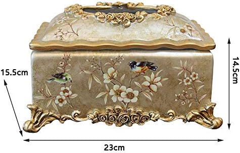 Caixa de tecidos clássicos de resina Qoen Tecida de tecido decorativo europeu com Rose Rose Gold Rose Pastoral Flor Bird Padrão Combattop