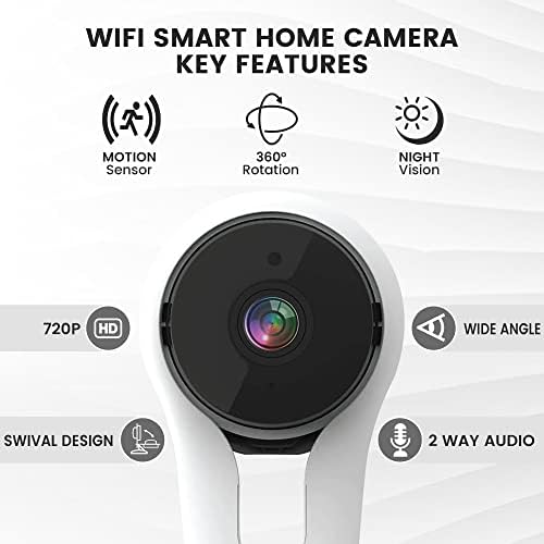 Câmera Wi -Fi Interior Inteligente Gabba Goods - Vídeo HD, Detecção de Motivo, Visão Noturna, Áudio Bacial, Monitor de Pet