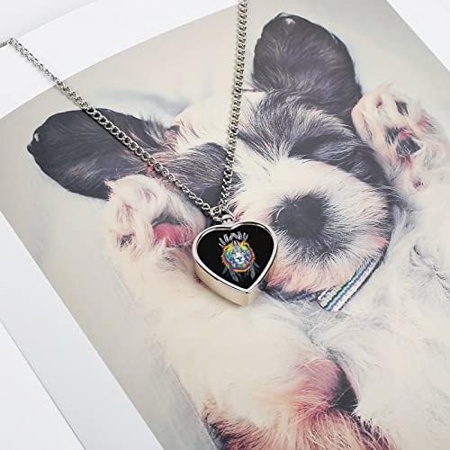 Aquarela Lion Lion Pet Heart Urna Colar Print Print Memorial Jewelry Pet Cremation Pingente para as cinzas de Cat Dog