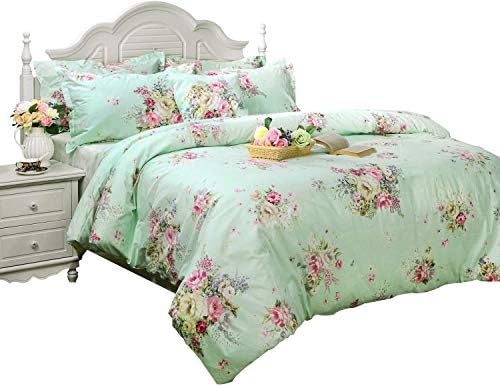 Usning Duvet Capa Conjunto de cama de cama de flor vintage Cama verde em uma bolsa algodão Designer de roupas de cama 3 peças, capa 1Duvet e 2pillowcases