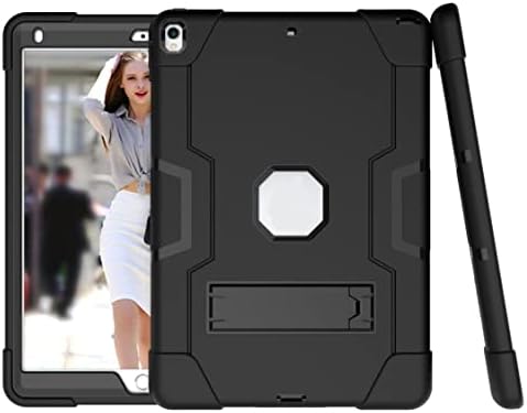 Jaorty Caso para iPad Air 3 10,5 2019, iPad Pro 10,5 polegadas 2017,3 em 1 híbrido [macio e duro] fortaleza pesada capa de suporte robusto à prova de choque anti-lixo de proteção contra corpo completo, preto/preto