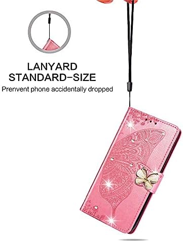 Isadenser Compatível com Motorola G Power 2021 Caixa de carteira Diamantes artesanais Glitter Butterfly Flip PU Coloque de Crédito