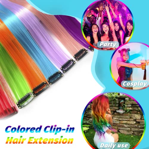 12 PCs clipe colorido em extensões de cabelo, 22 polegadas de arco-íris colorido destaque