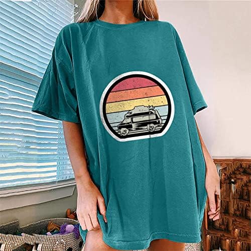 Mangas curtas femininas T-shirt de tamanho grande Summer praia estampada em moletom de tampas casuais soltas camisetas de camisetas