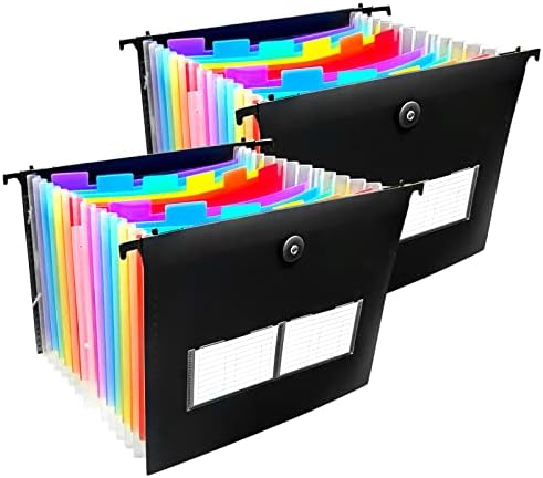 Edaus 2 pacote em expansão Pastas de arquivo suspenso, 13 bolsos Organizador de arquivos de acorde, grande capacidade, guias multicoloridas,