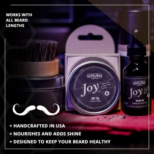 CanyouHandlebar Beard Balm para homens, cera de barba de óleo seco, Produtos de amaciamento de óleos naturais do condicionador de cuidados com a barba, pimenta e aroma de Clary Sage, 2 oz de aço inoxidável estanho