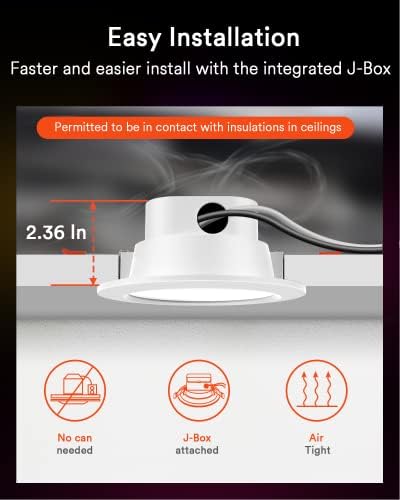 Lumary Integrated Integrated Robled Iluminação 6 polegadas com caixa de junção 13w 1100lm WiFi Downlight com BT RGBCW Alteração