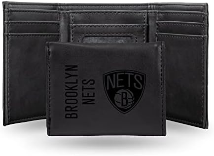 RICO INDUSTRIES NBA Brooklyn Nets Premium Laser Premier Graved Vegan Black Leather Front Pocket Cartet - Design compacto
