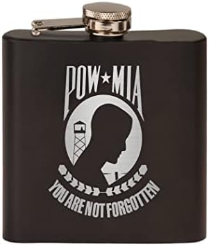 USA VETERAN POW MIA American Flag Aço inoxidável Flask de quadril premium Conjunto de presentes em caixa fosco Black é um